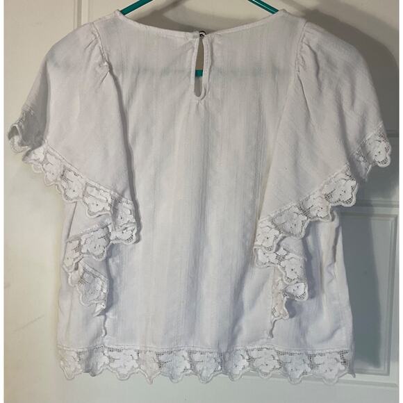 Xhilaration White Floral Embroidered Flutter Sleeve Boho Top L - Picture 3 of 6
